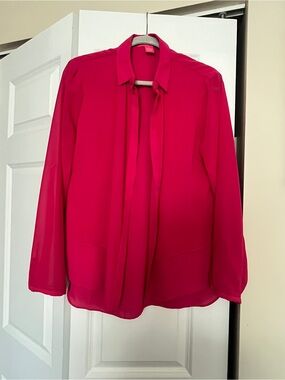 Catherines Hot Pink Button-Front Blouse
